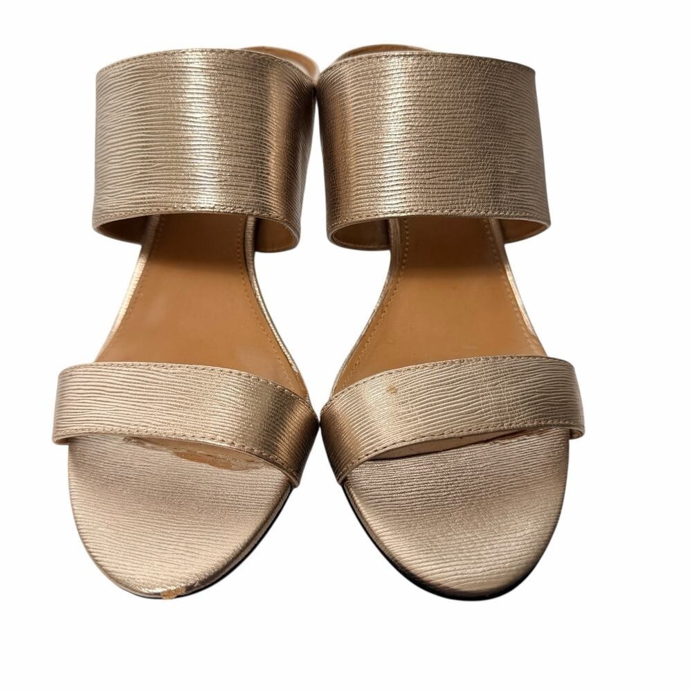 Calvin Klein Gold Metallic Mule Heels‎ Open Toe Slip On 5.5 - Picture 3 of 11